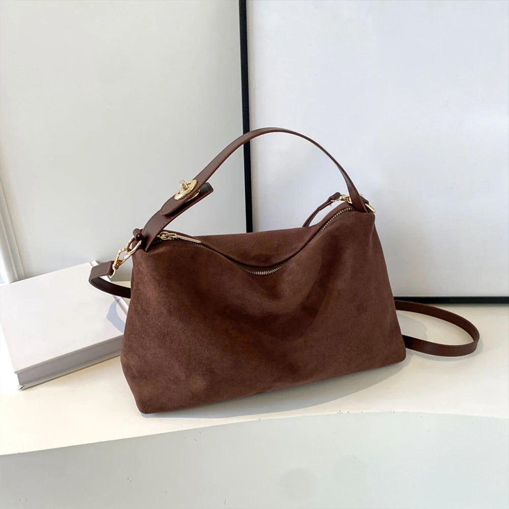 Soft Matte Suede Leather Crossbody Handbag w/ Adjustable Strap