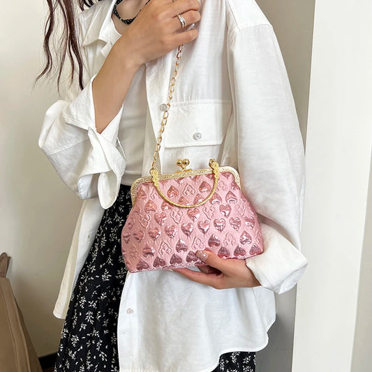 Evening Clutch/Purse W/ Heart Pattern and Chain Strap