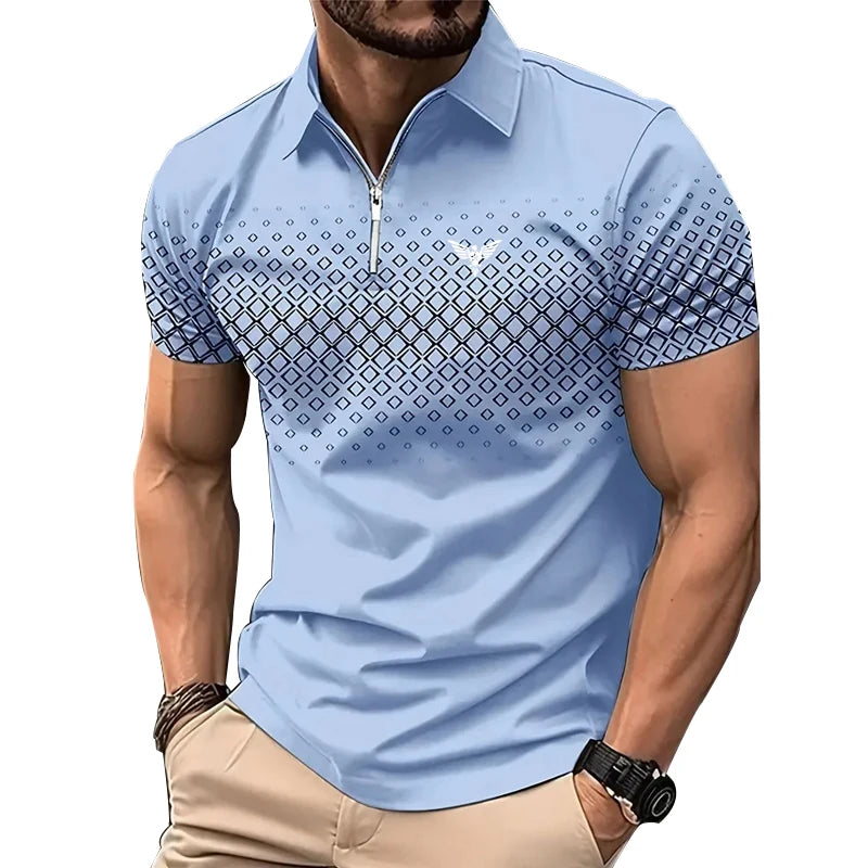 Men Summer Zippered Sport Polo